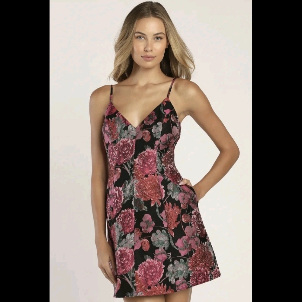 Floral Slip Dress with Pink and Green Accents